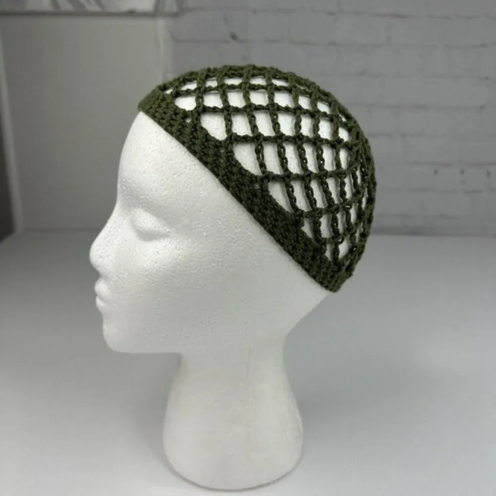 Created By Cyd Olive Green Crochet‎ Fishnet Snood Cap 100% Indian Cotton NEW